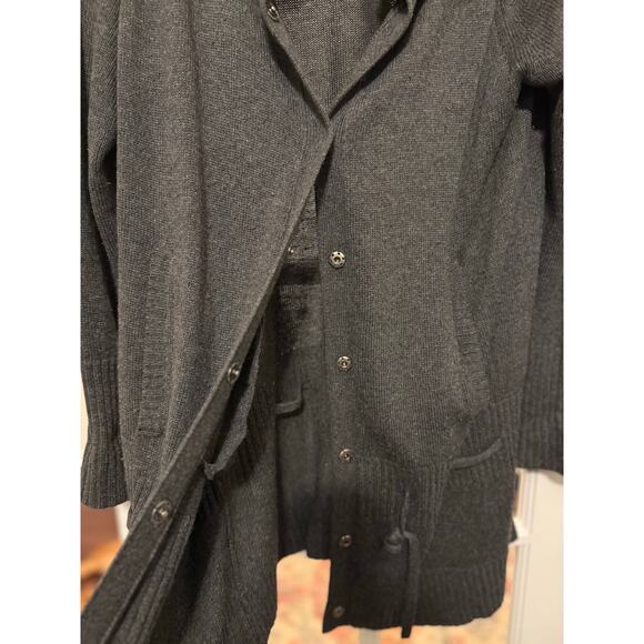 Silk Cashmere Long Cardigan Coatigan Gray XL | Shawl Collar Snap Front Pockets - Picture 3 of 10